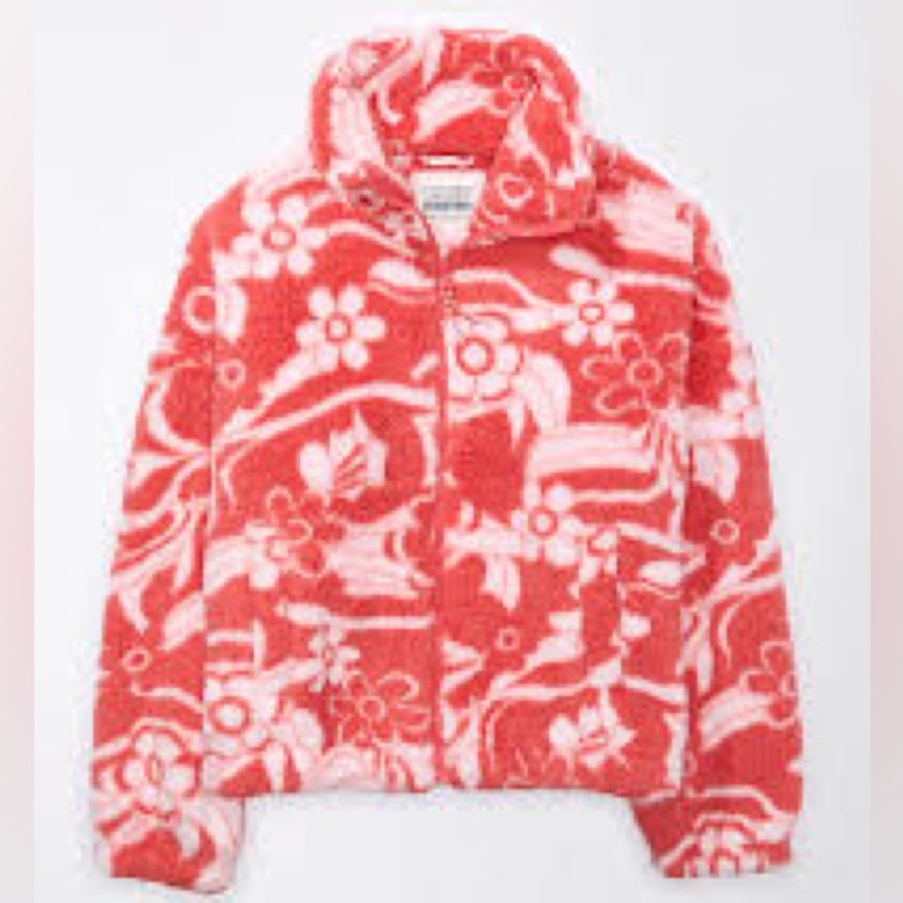 American Eagle Sherpa Floral Fleece Jacket NWT